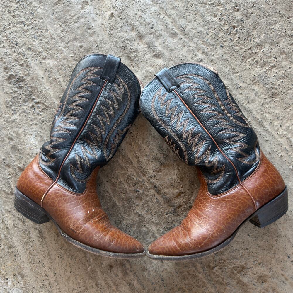 Vintage Brown Leather Cowboy Boots Western Mens 8.5 E Two Tone Nocona